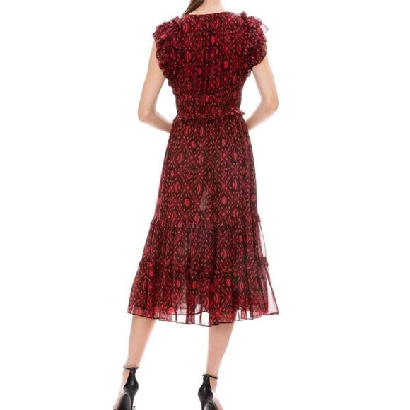 Ulla Johnson Fuchsia Ruffled‎ 100% Silk Anika Cap Sleeve Midi Dress Size 2 - Picture 2 of 8